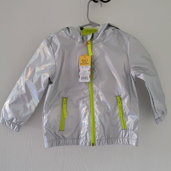 Cat & Jack Girls Size 2T Metallic Silver Hooded Windbreaker Zip up Jacket NWT - Picture 1 of 11
